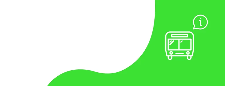 Grafik mit Grüner Welle, einem weißem Bus darauf mit Info-Bubble.