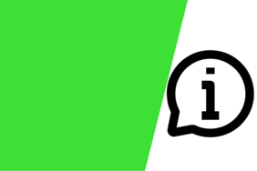 Die Grafik zeigt einen grünen Querbalken und das Informationszeichen, das von einer Sprechblase umgeben ist.