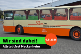 Das Bildzeigt einen Oldie-Bus der RVK im beie,orangenen Design