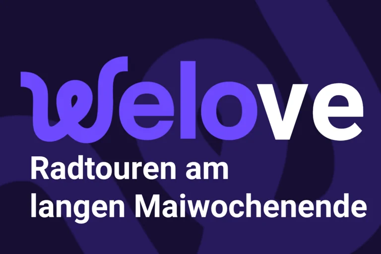 Die Grafik zeigt das Logo von Welo und den Spruch "Welove Radtouren am langen Maiwochenende"