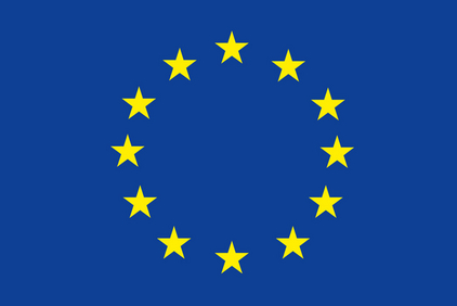EU-Flagge. Blauer Hintergrund mit gelben Sternen.
