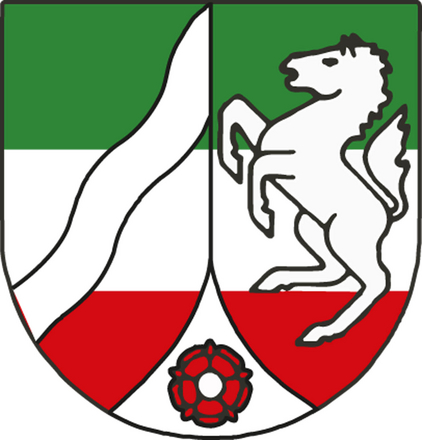 NRW-Wappen grün, weiß und rot gestreift mit Pferd