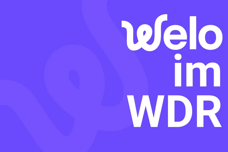 Das Bild zeigt eine Grafik auf der das Welo Logo zu sehen ist und die Überschrift "Welo im WDR"