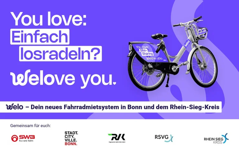 Das Bild zeigt ein Fahrrad von Welo und die Überschrift "You love: Einfach losradeln? Welove you"