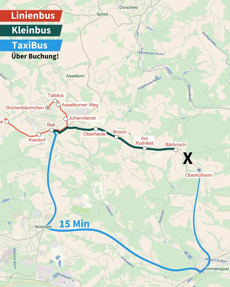 Das Bild zeigt eine detaillierte Karte zu der Umleitung der Linie 453