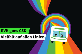Das Bild zeigt einen Bus, der über eine Regebogenstraße fährt. 