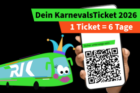 Grafik eines Cartoon-Busses und die Darstellung eines Smartphones mit QR-Code