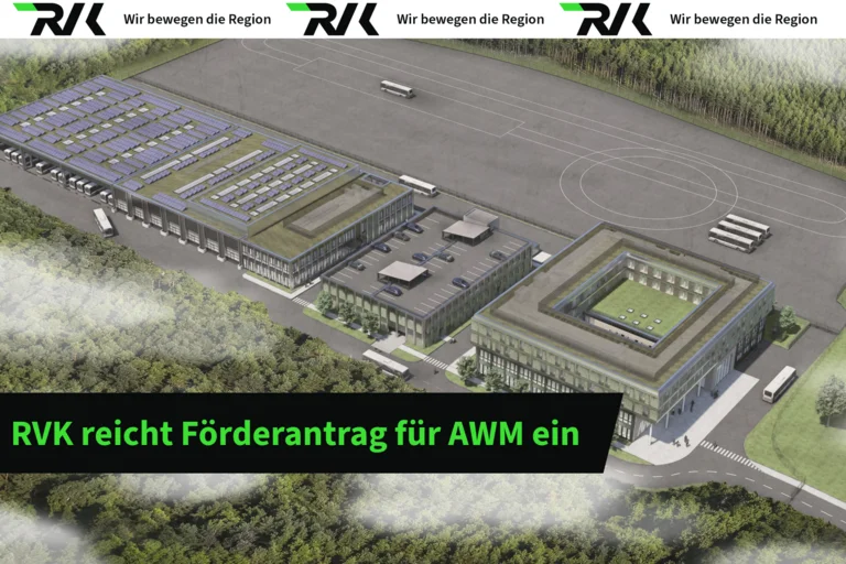 Luftbild des geplanten AWM mit der Aufschrift " RVK reicht Förderantrag für AWM ein".