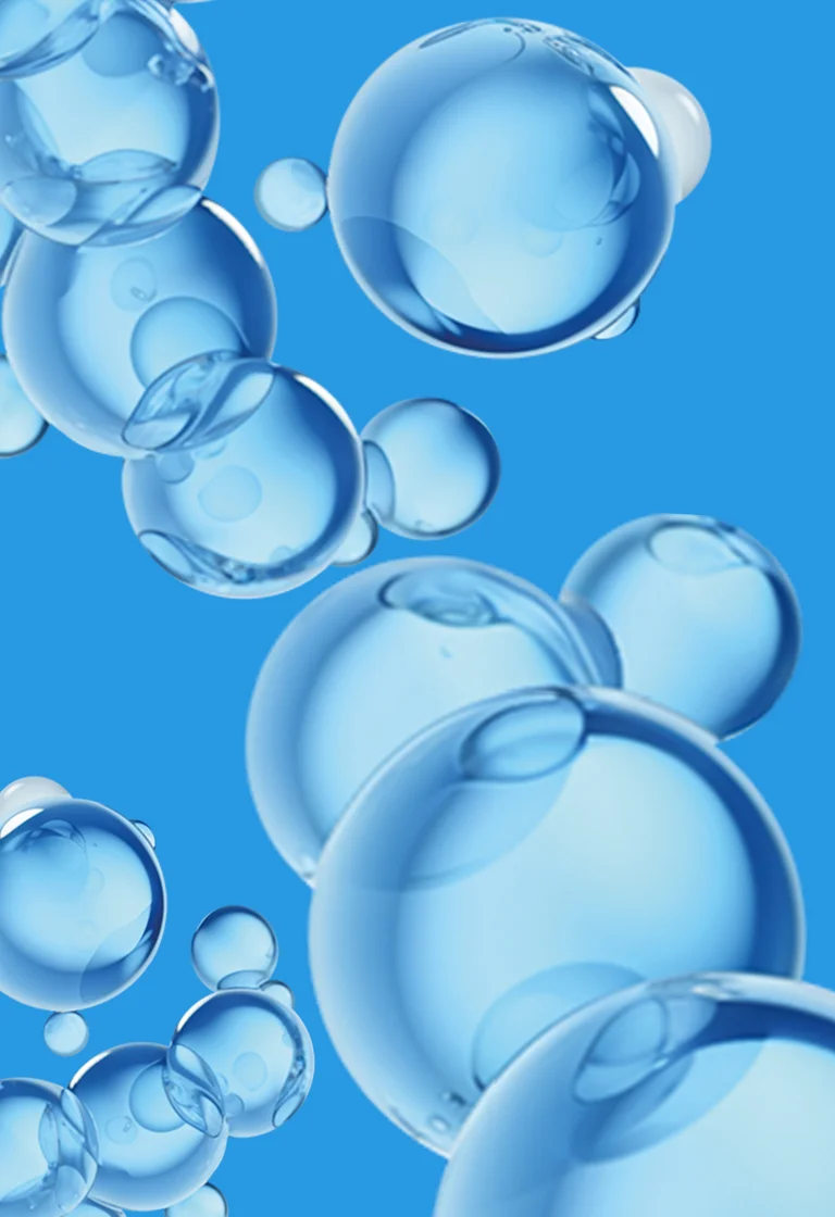 Blaue Wasserstoffblasen auf blauem Hintergrund