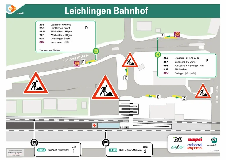 Das Bild zeigt eine Karte vom Leichlinger Bahnhof mit angepassten Abfahrten