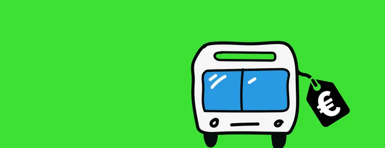 Grafik eines Busses mit einem Verkaufsschild am Bus