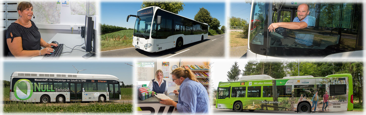 Die RVK. Collage aus Mitarbeiter- und Busfotos