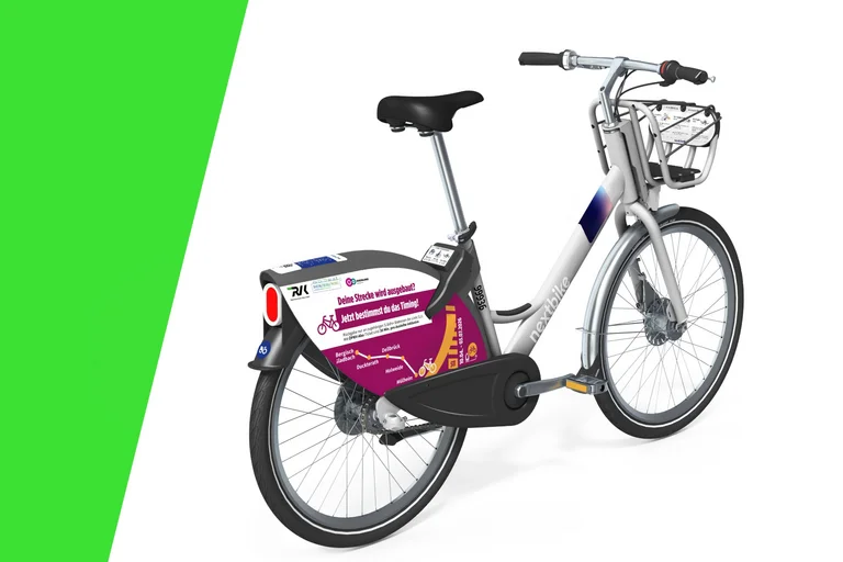 Das Bild zeigt das S-11Bike mit einem lilanen Radkasten