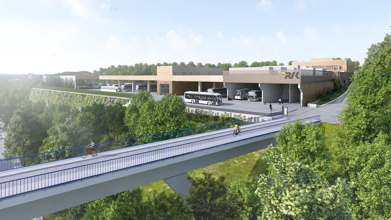 Blick auf den Grünen Mobilhof aus Richtung Brücke