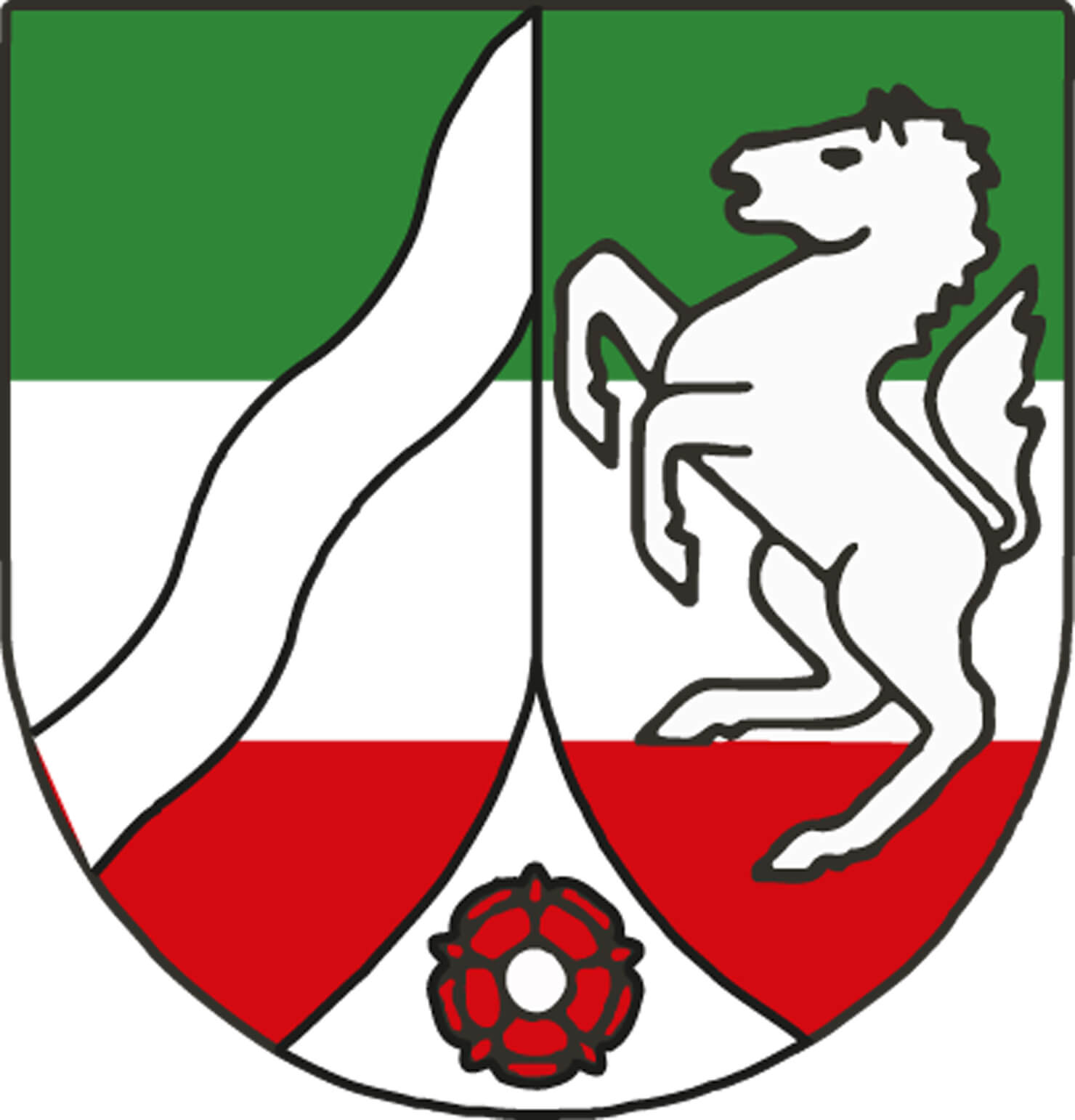 NRW-Wappen NRW-Wappen grün, weiß und rot gestreift mit Pferd