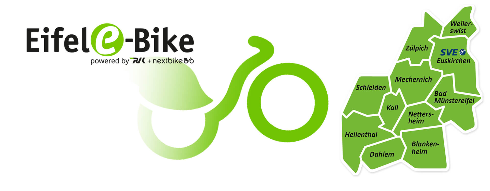 Grafik zum Start des Eifel e-Bike am 7.7.2021 mit Logo und Kreiskarte